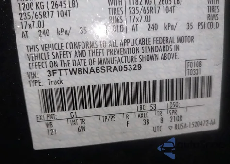 2025 Ford Maverick Tremor из США, поврежденный, VIN 3FTTW8NA6SRA05329